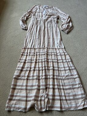 NWT Self Contrast Sophia light brown & Cream Striped Maxi Dress -